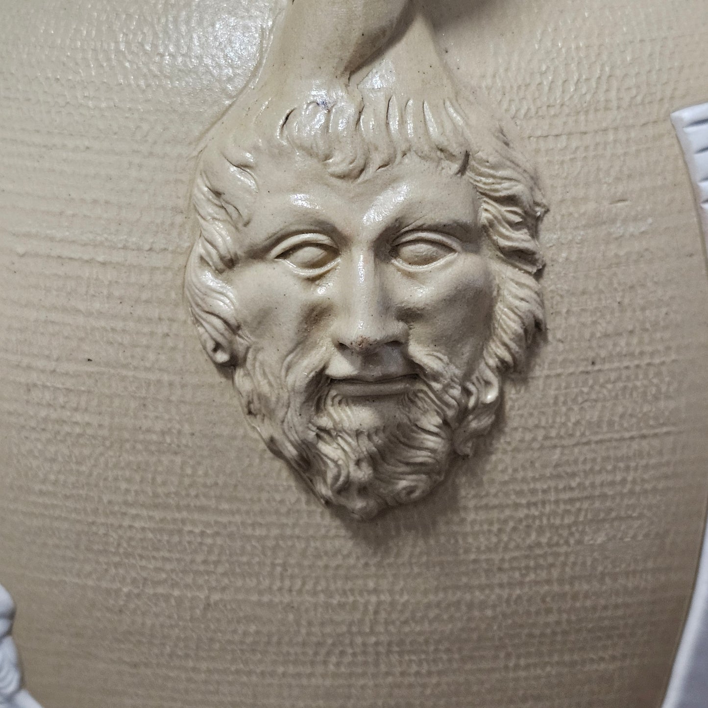 David Wilson & Sons rare Staffordshire Vase of sand/beige stoneware with applied cream reliefs c1810