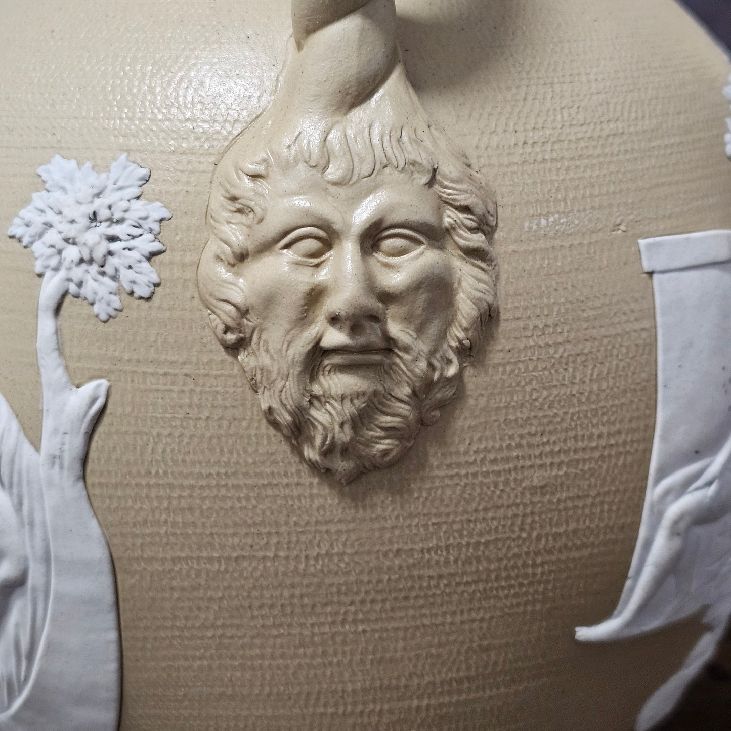 David Wilson & Sons rare Staffordshire Vase of sand/beige stoneware with applied cream reliefs c1810