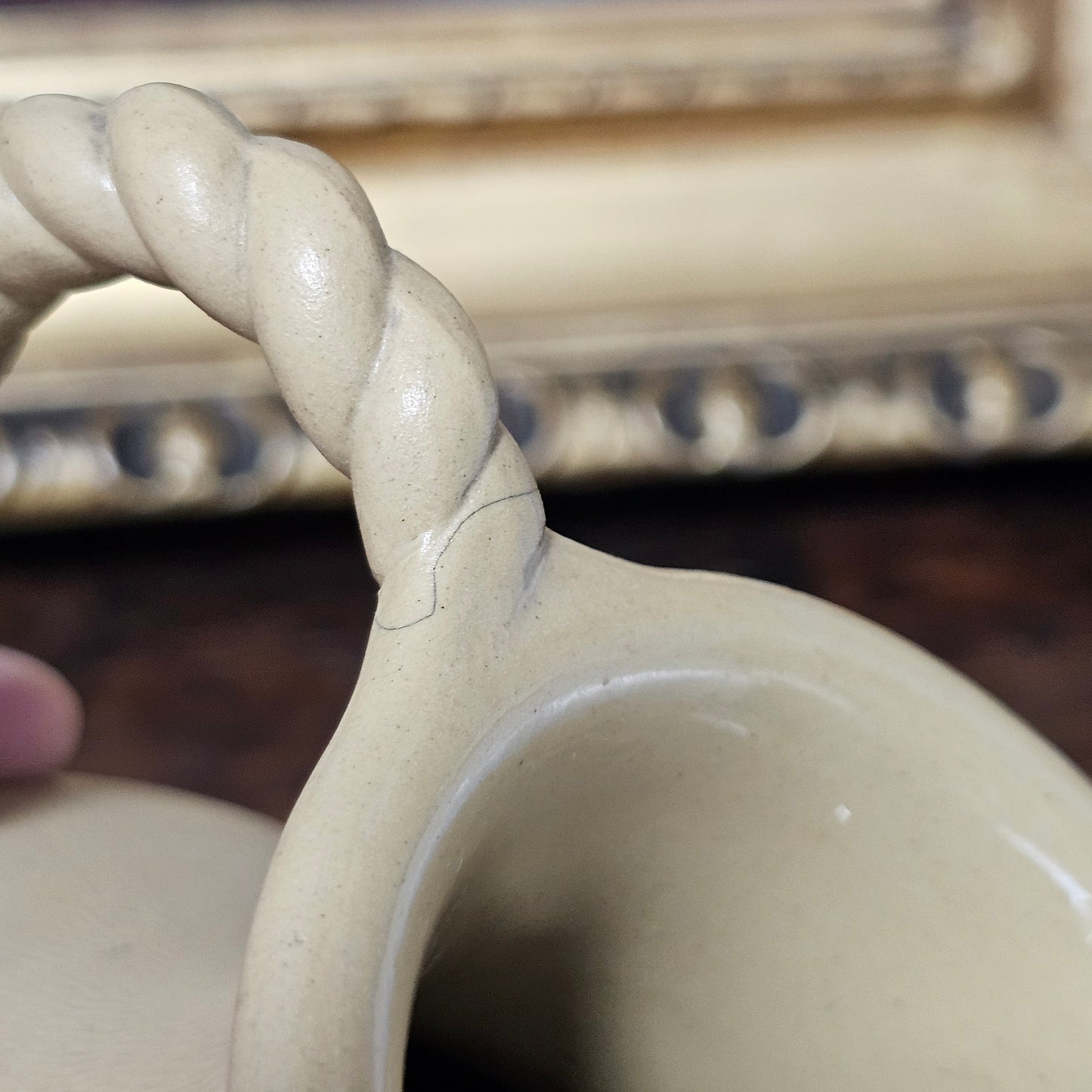 David Wilson & Sons rare Staffordshire Vase of sand/beige stoneware with applied cream reliefs c1810