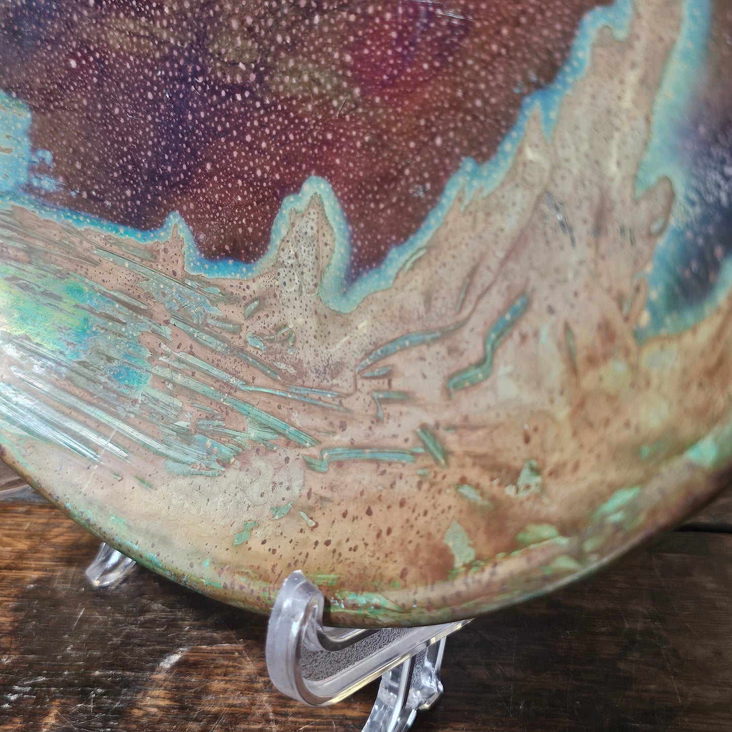 Clement Massier Large Art Nouveau Purple & Green Iridescent Pottery Charger