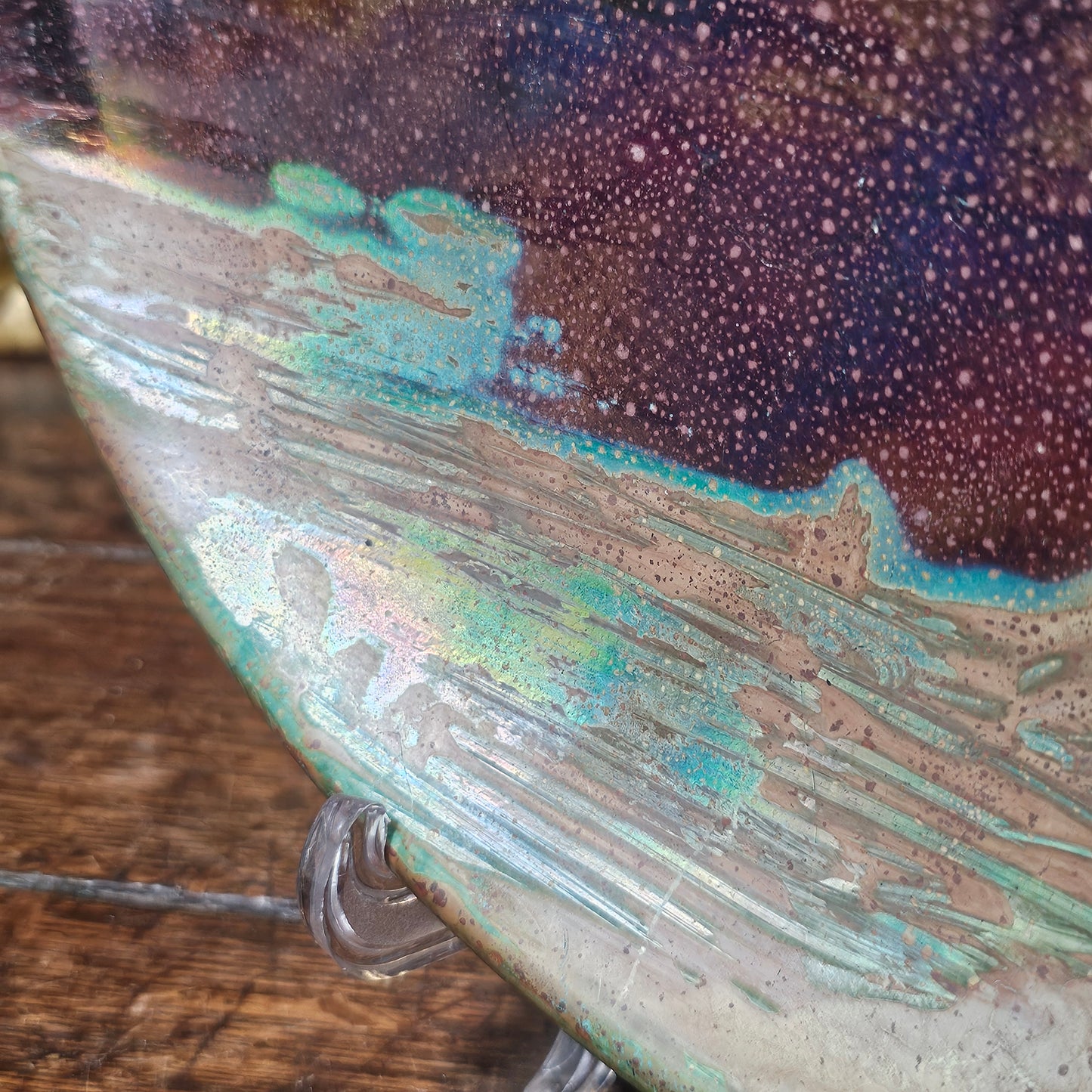 Clement Massier Large Art Nouveau Purple & Green Iridescent Pottery Charger