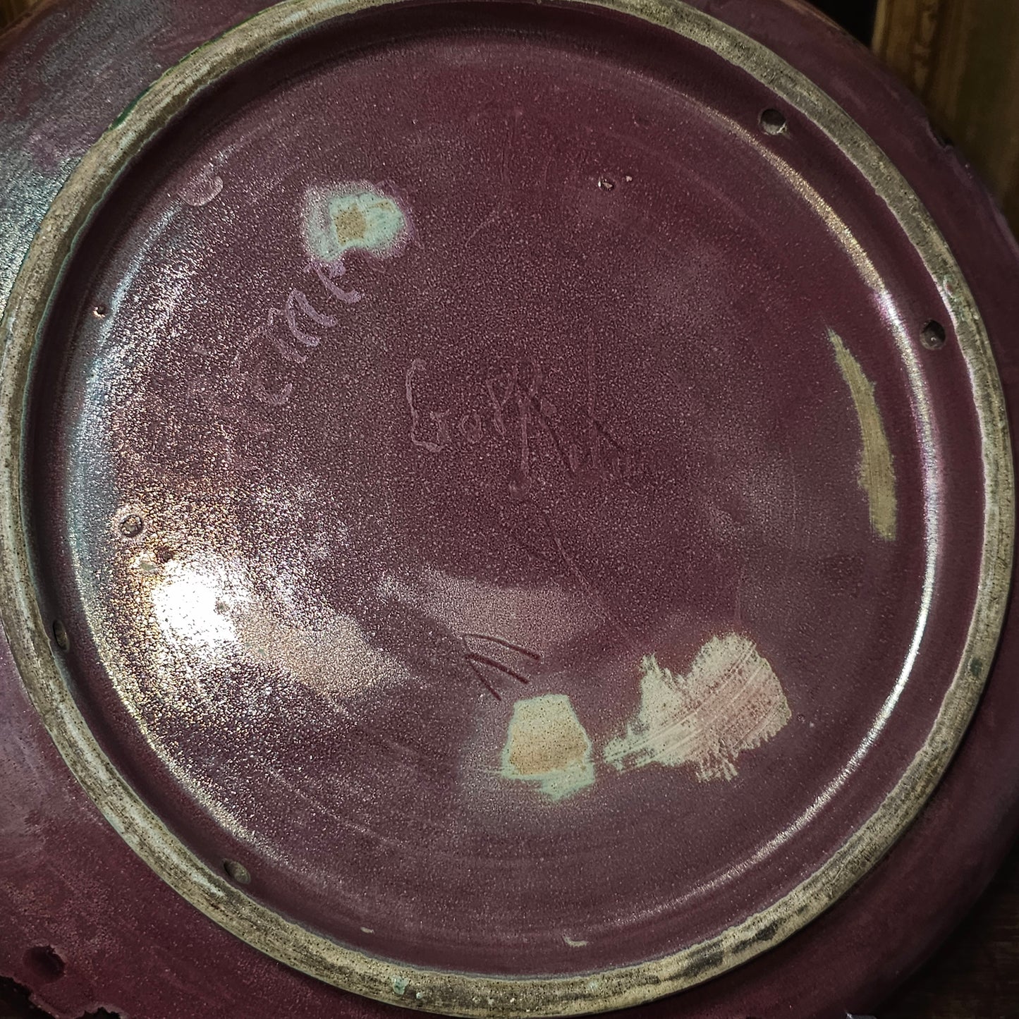 Clement Massier Large Art Nouveau Purple & Green Iridescent Pottery Charger