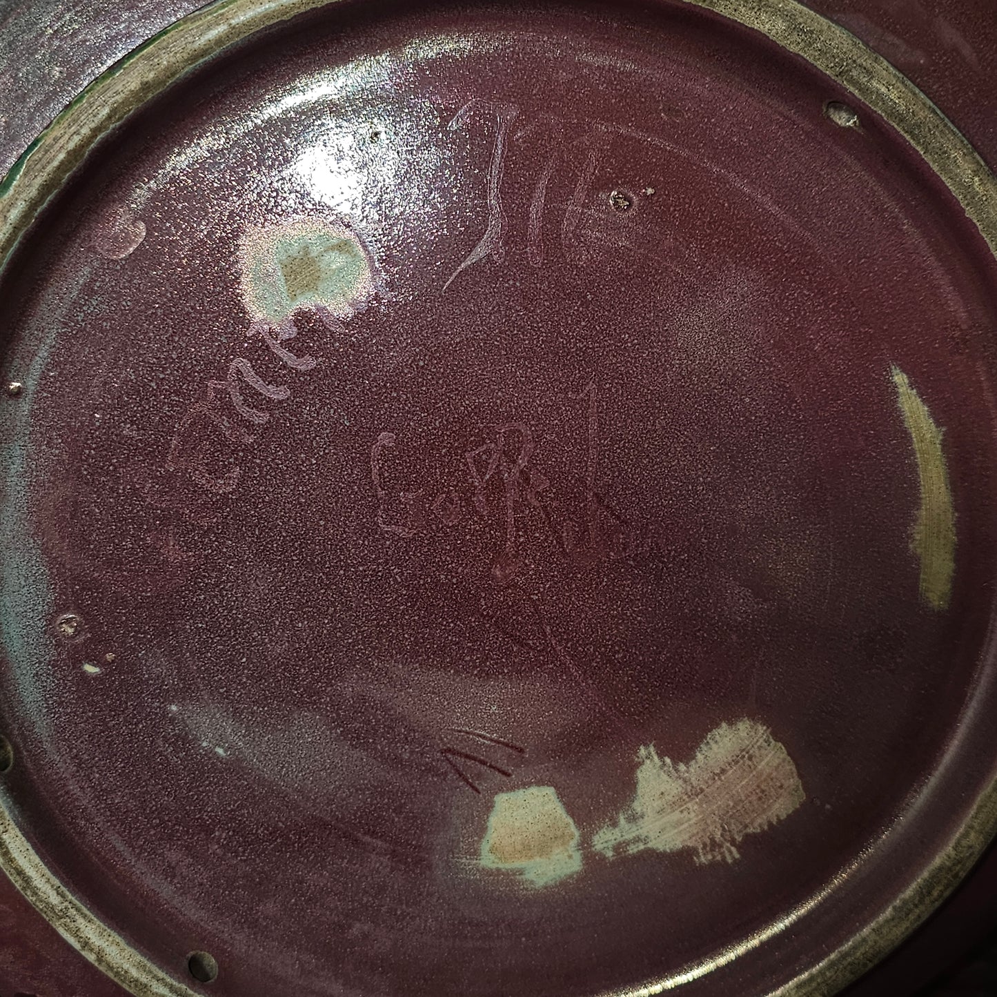 Clement Massier Large Art Nouveau Purple & Green Iridescent Pottery Charger