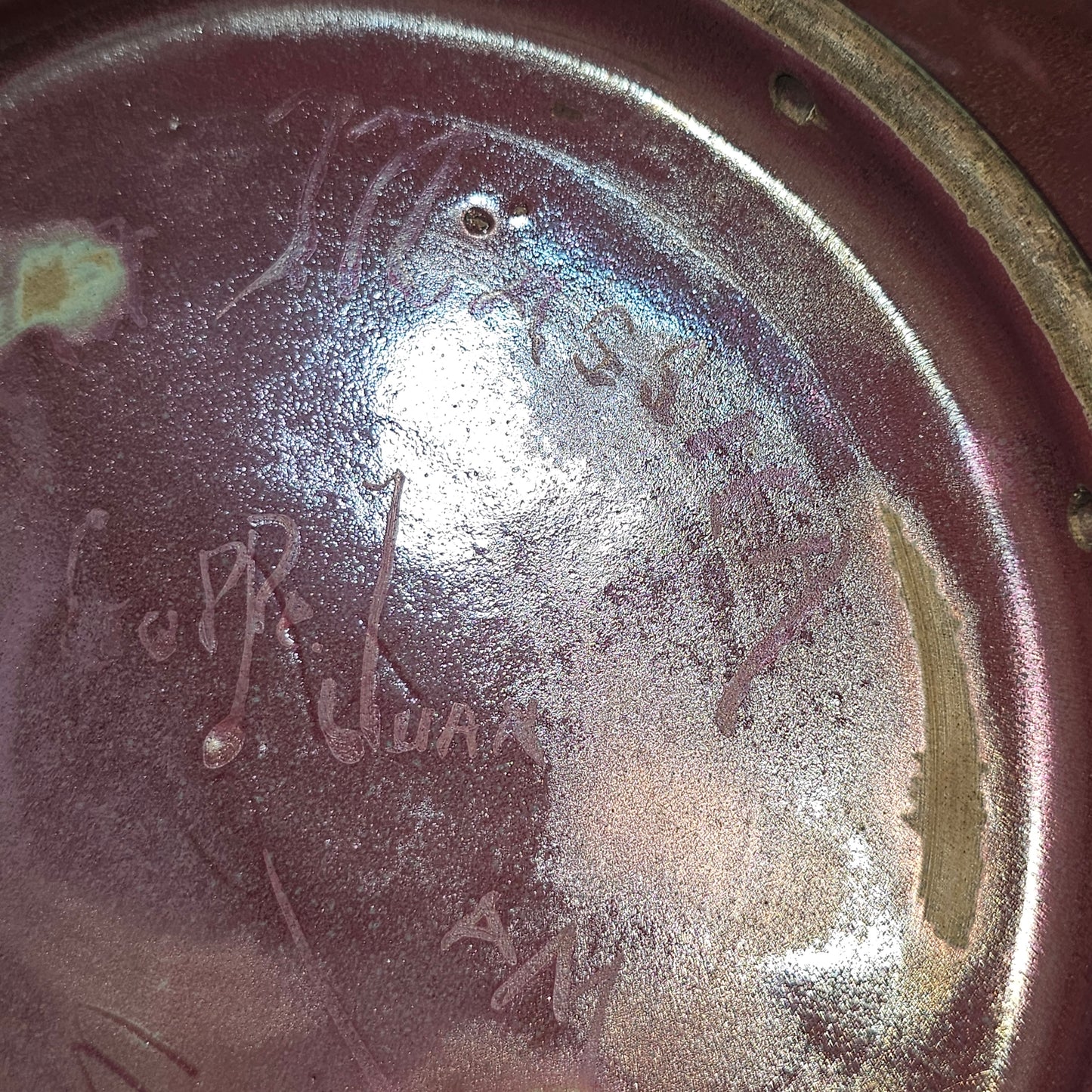 Clement Massier Large Art Nouveau Purple & Green Iridescent Pottery Charger