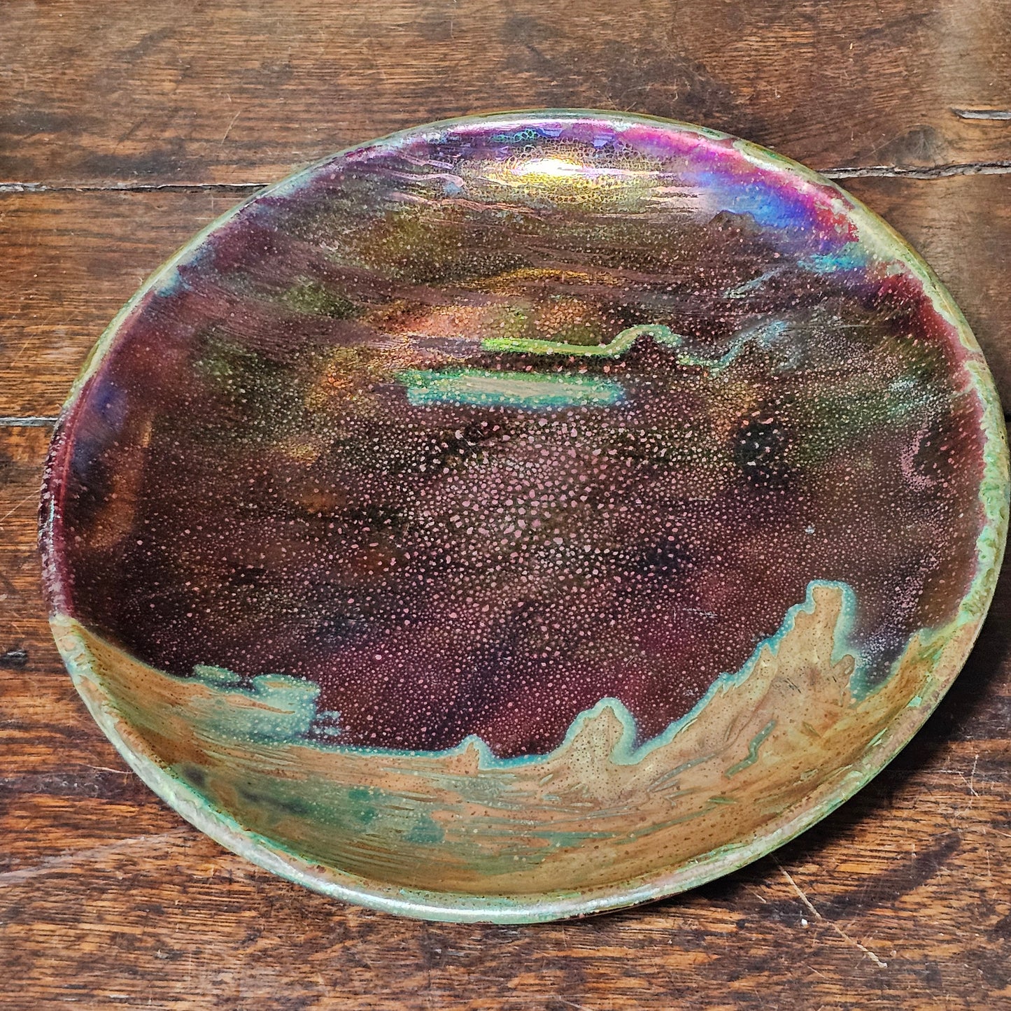 Clement Massier Large Art Nouveau Purple & Green Iridescent Pottery Charger