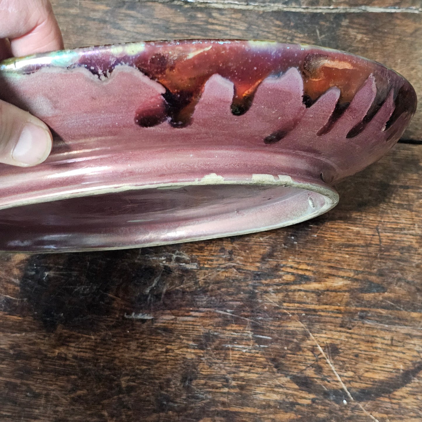 Clement Massier Large Art Nouveau Purple & Green Iridescent Pottery Charger