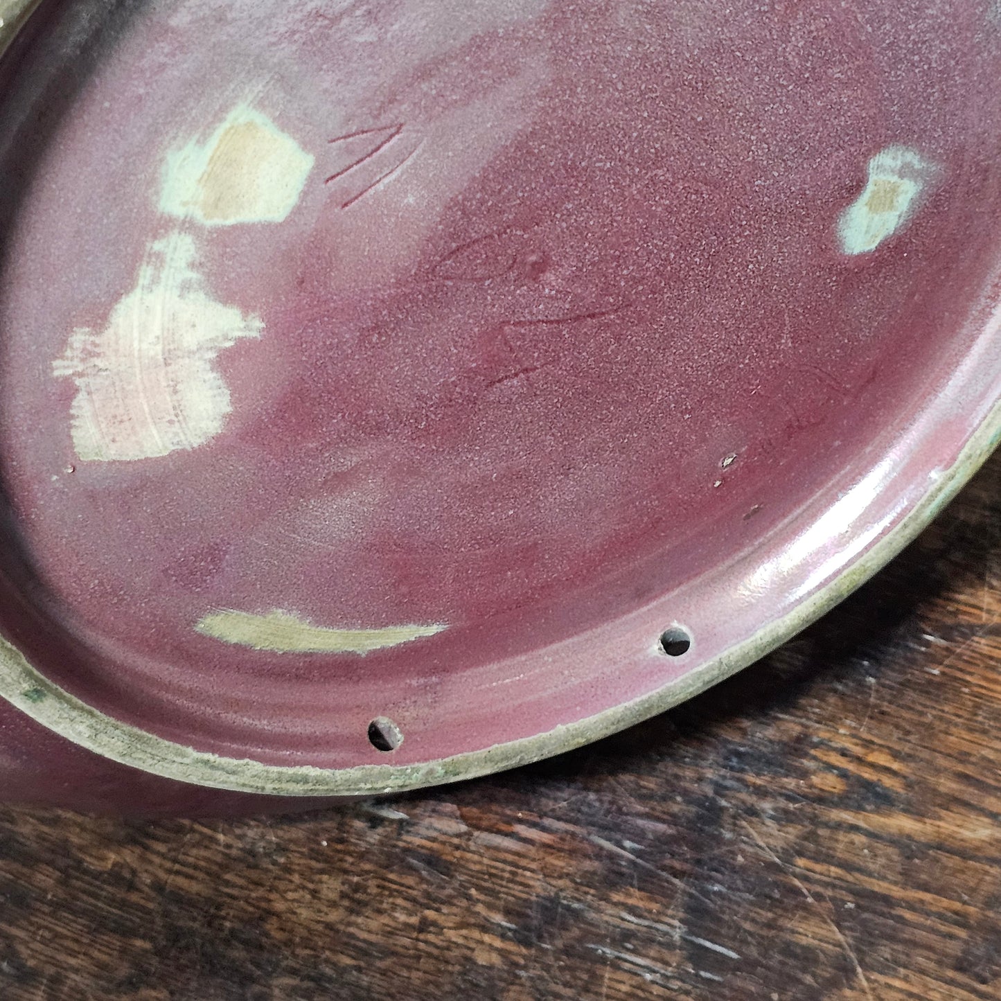 Clement Massier Large Art Nouveau Purple & Green Iridescent Pottery Charger