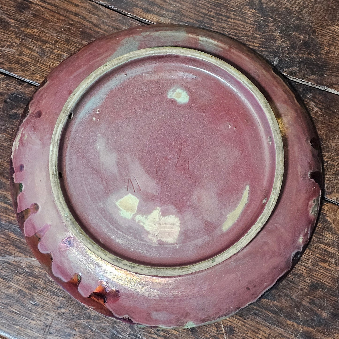 Clement Massier Large Art Nouveau Purple & Green Iridescent Pottery Charger
