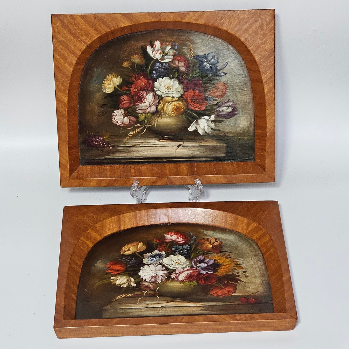 Fine Decorative Pair Of Still Life Oils By E.M.Ball On Panel C1920s