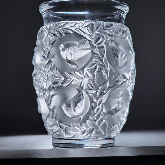 C1939 René Lalique Bagetelle Vase Deeply Moulded Birds Tree Signed 17.3cm Vgc - Lee Sherman Antiques