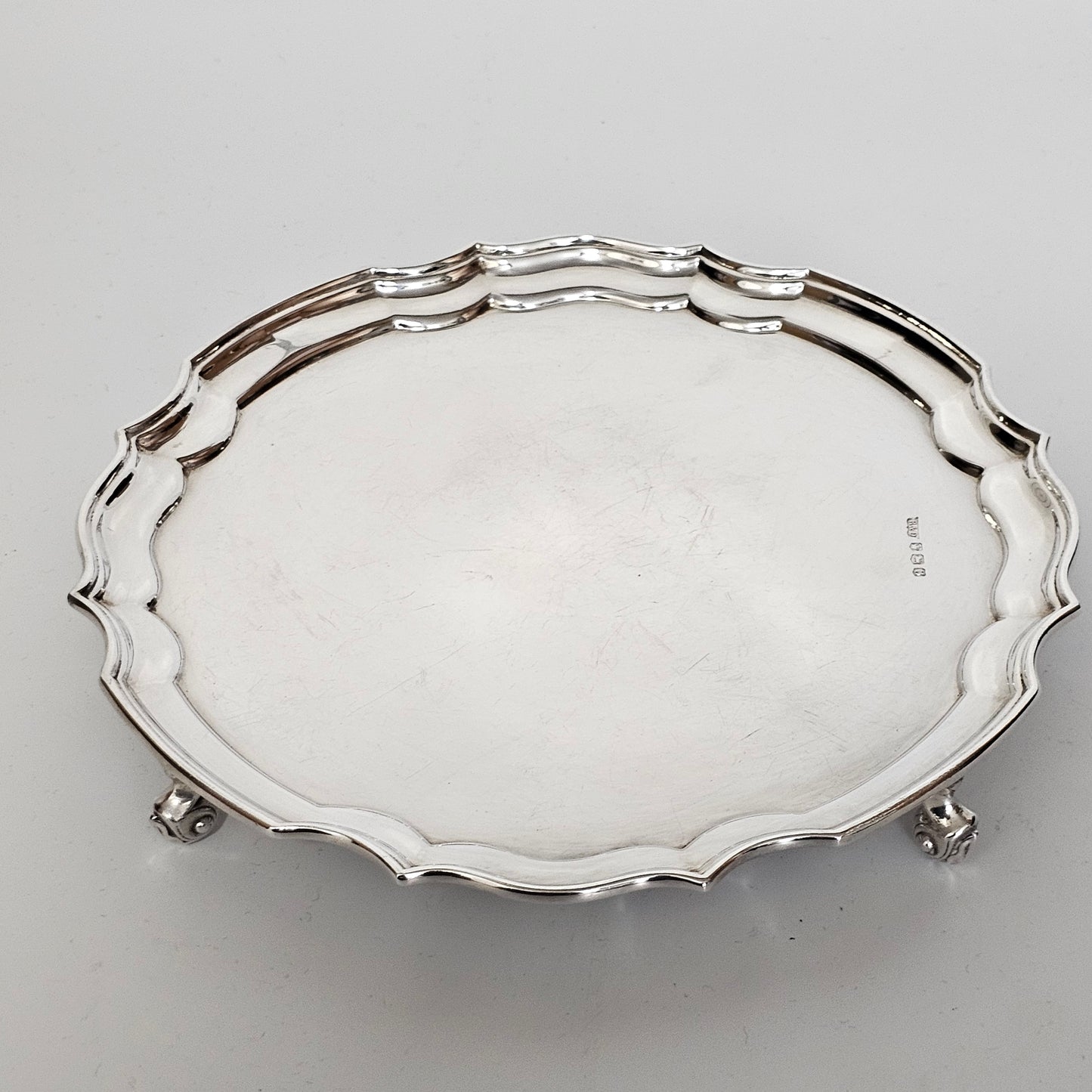 Hallmarked Sterling Silver 20.5cm Chippendale Salver on Feet Sheffield 1962
