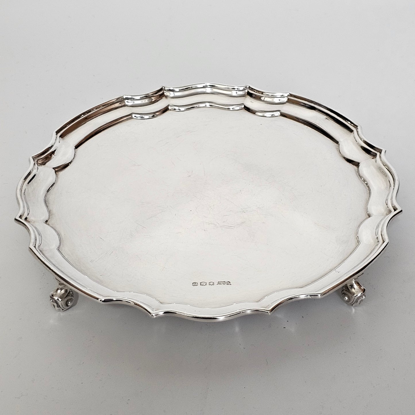 Hallmarked Sterling Silver 20.5cm Chippendale Salver on Feet Sheffield 1962