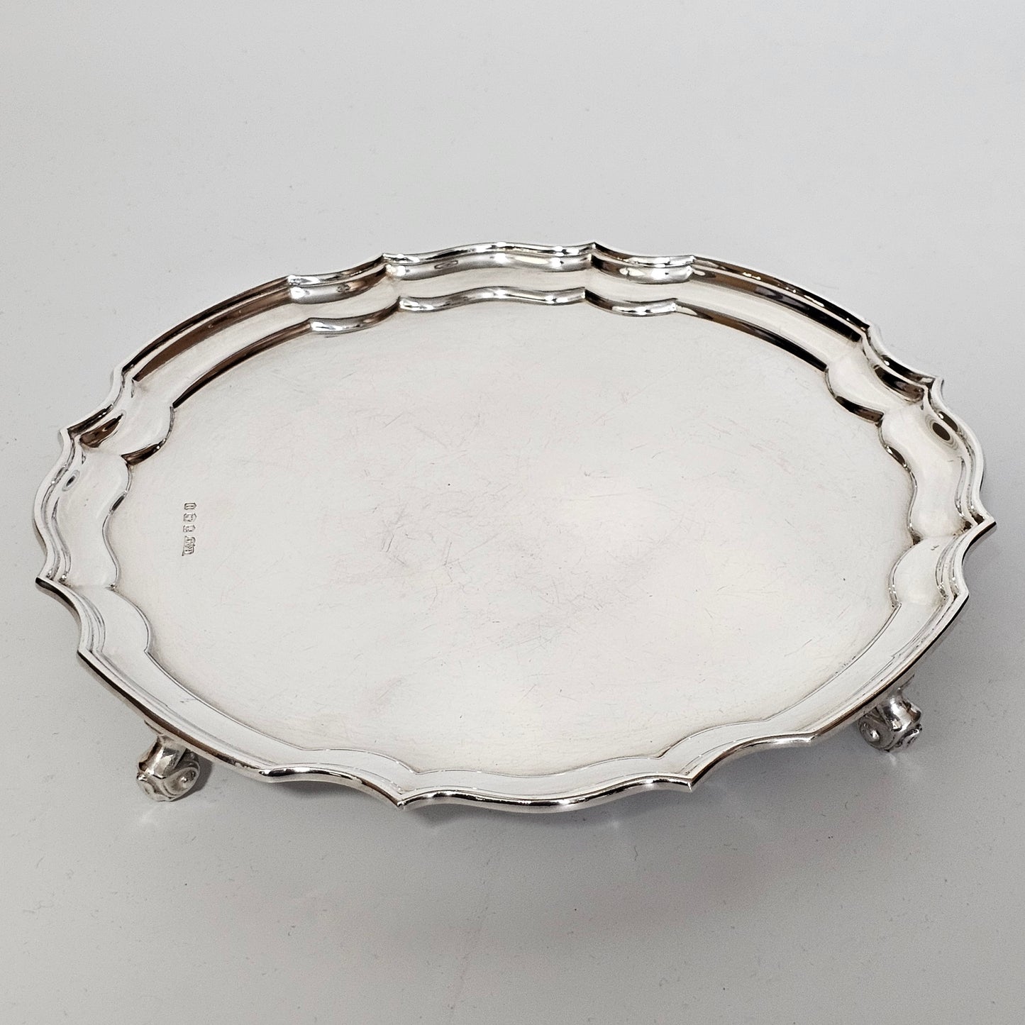 Hallmarked Sterling Silver 20.5cm Chippendale Salver on Feet Sheffield 1962