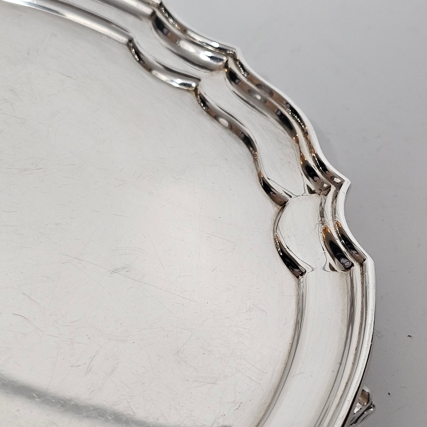 Hallmarked Sterling Silver 20.5cm Chippendale Salver on Feet Sheffield 1962