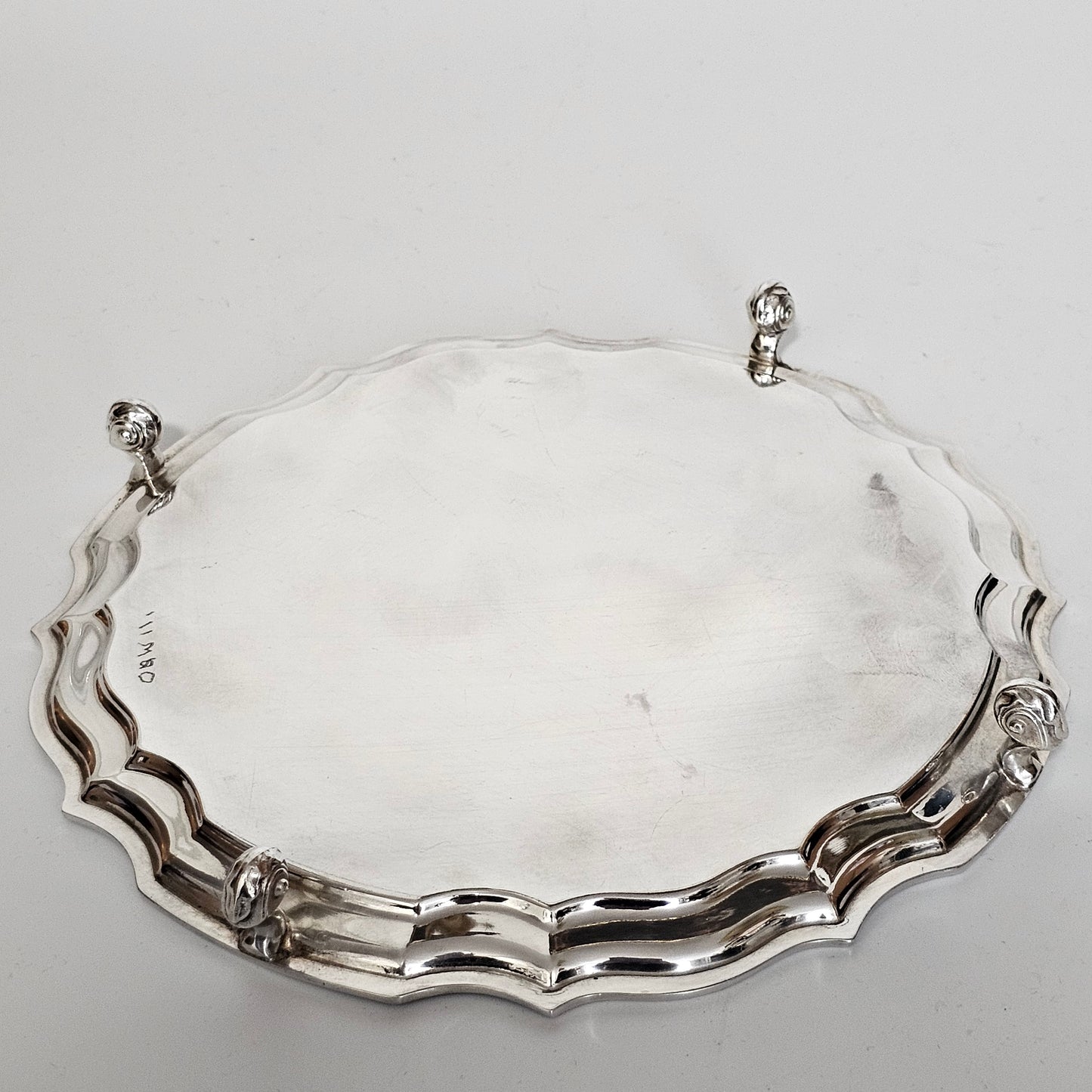 Hallmarked Sterling Silver 20.5cm Chippendale Salver on Feet Sheffield 1962