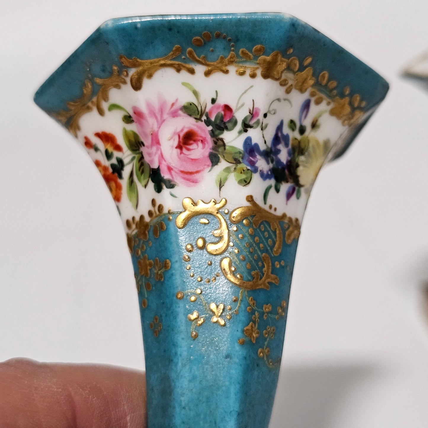 French 19thc Sevres Cornucopia Table Vases Mounted in Bronze Ormolu Mounts c1870