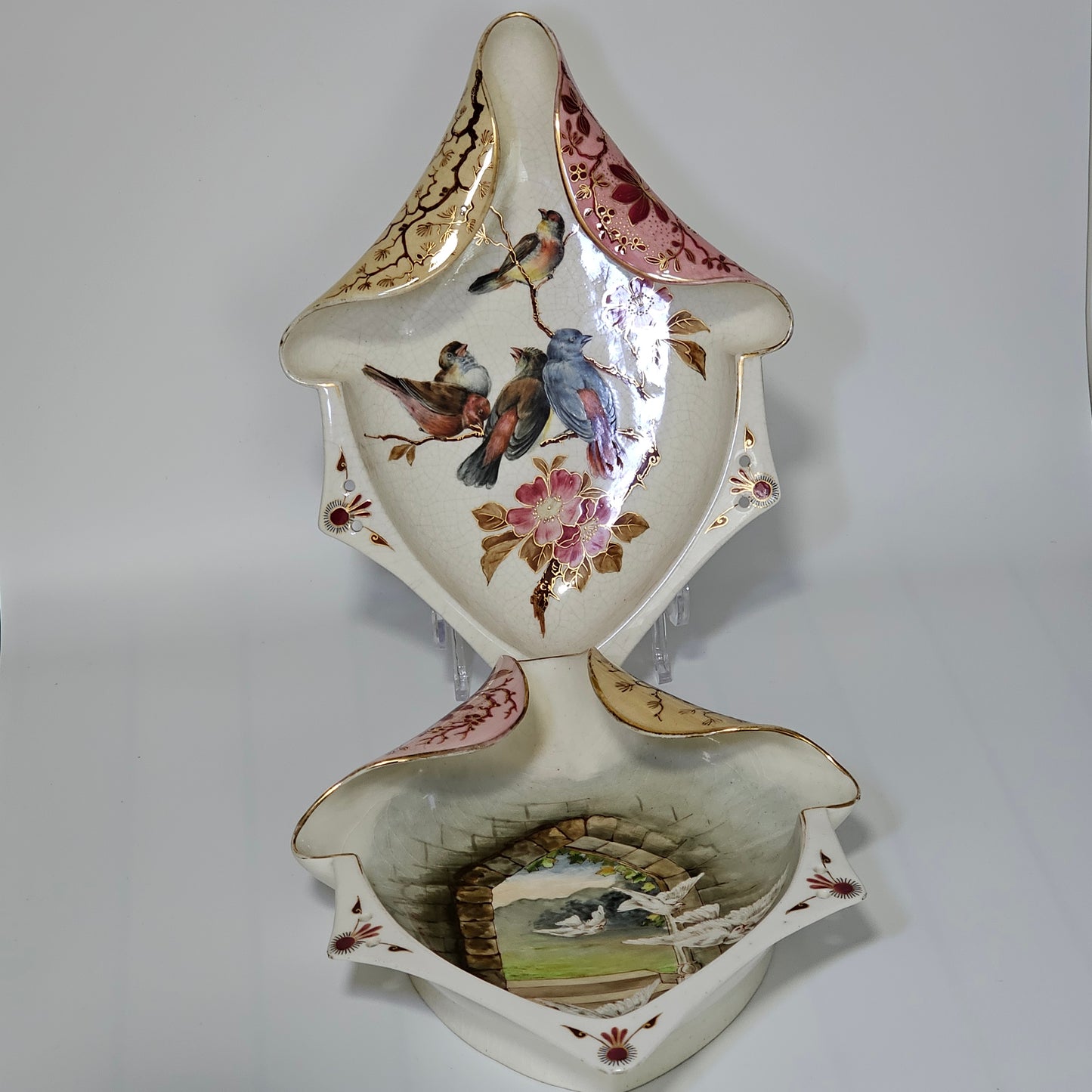 Super Large Pair 19thc Zsolnay/Fisher Wall Vases 35cm
