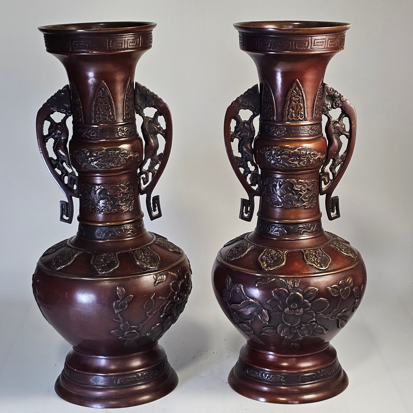 Japanese Meiji Period Bronze& Copper Vases c1900
