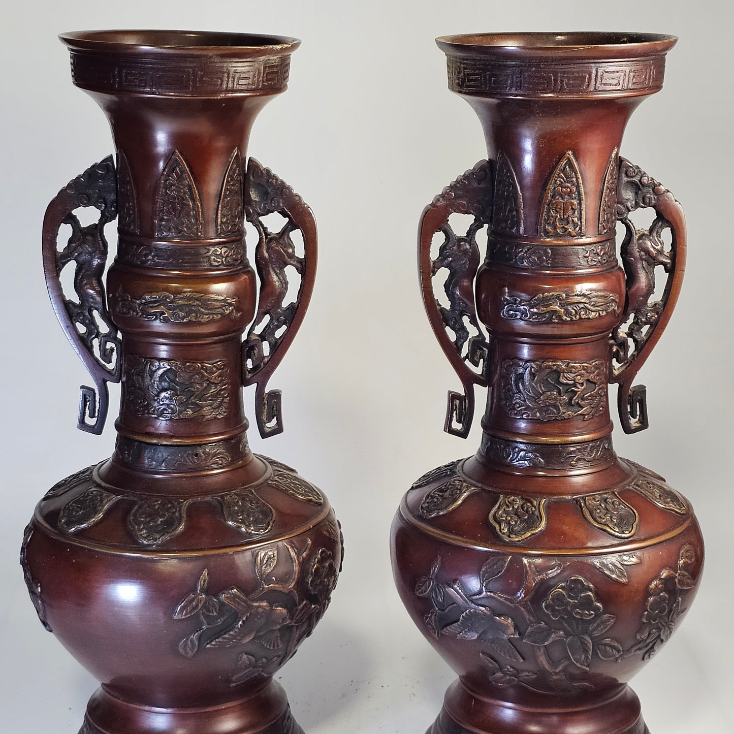 Japanese Meiji Period Bronze& Copper Vases c1900