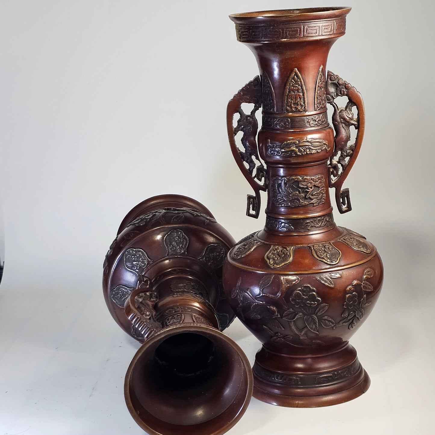 Japanese Meiji Period Bronze& Copper Vases c1900