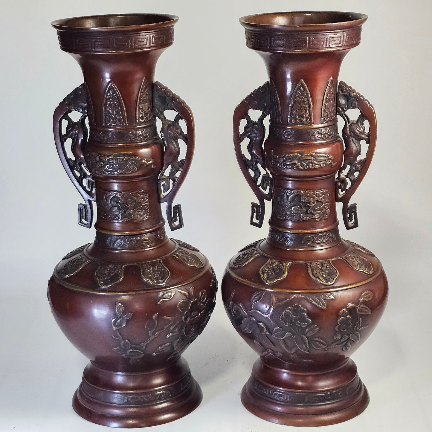 Japanese Meiji Period Bronze& Copper Vases c1900