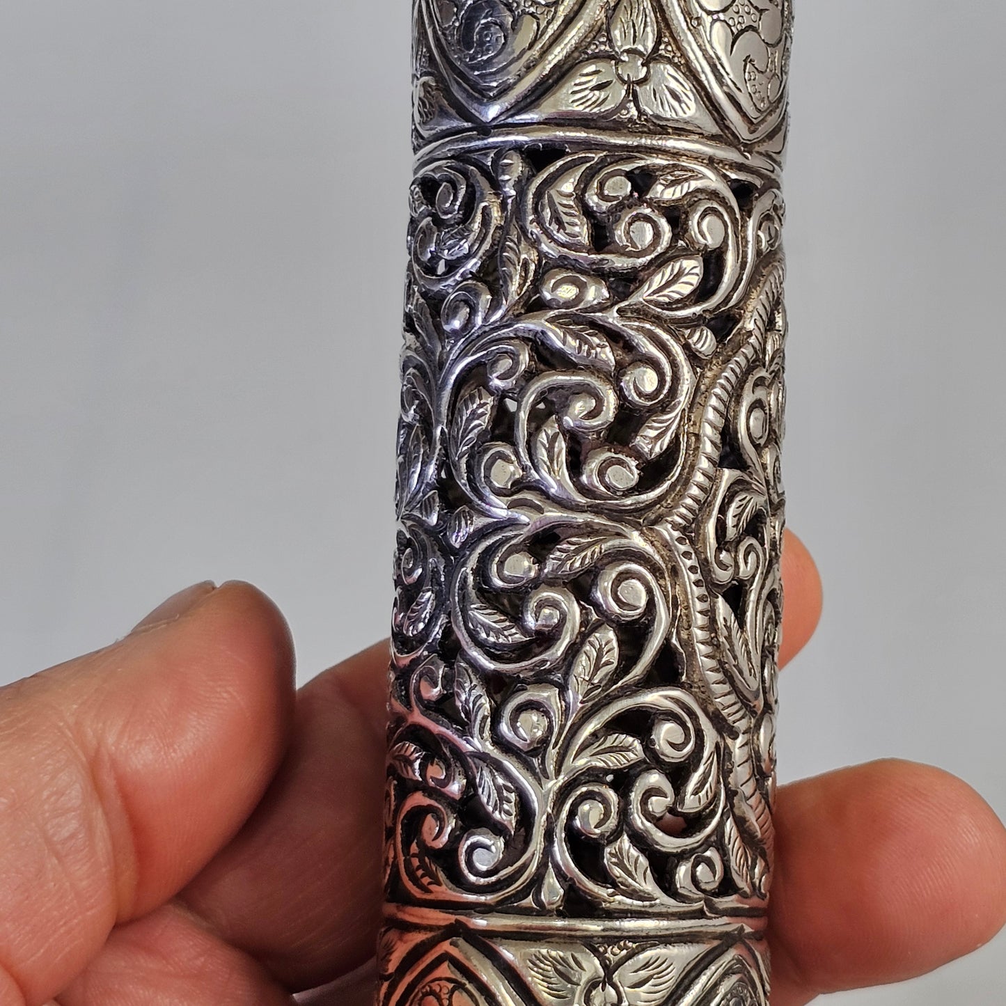 Mid-19th Century Ornate Silver Scroll Holder, Moroccan Jewish Judaica Antique