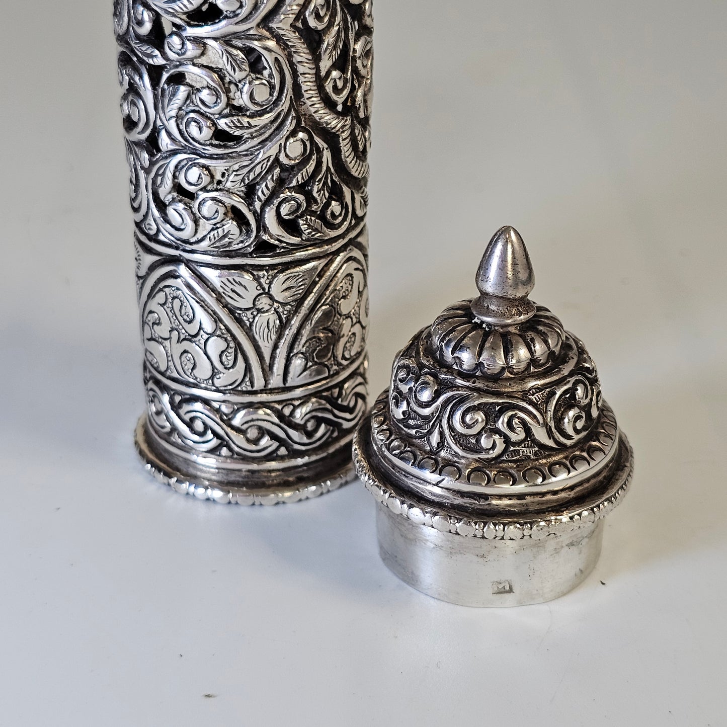 Mid-19th Century Ornate Silver Scroll Holder, Moroccan Jewish Judaica Antique