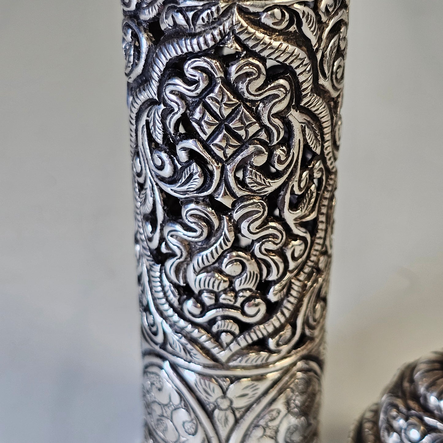 Mid-19th Century Ornate Silver Scroll Holder, Moroccan Jewish Judaica Antique
