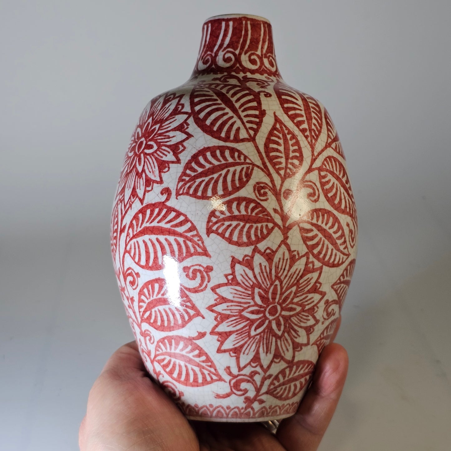 A Rare De Porcelyne Fles Dutch Delft Red Craquele Glaze Pottery Vase - Lee Sherman Antiques