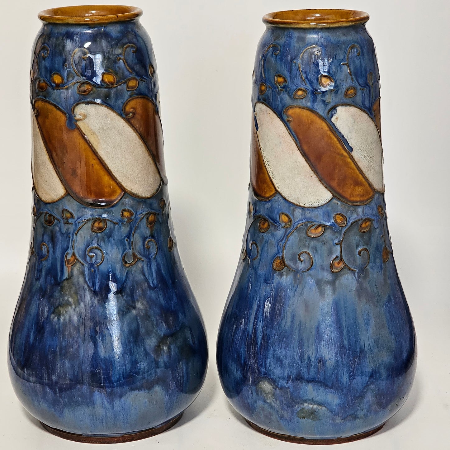 Stunning Large Doulton Arts & Crafts Vases by Bessie Newbury c1900 32 cm