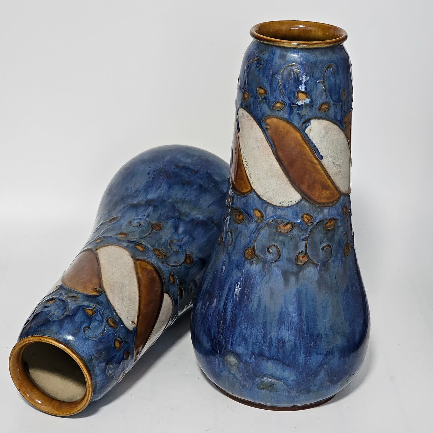 Stunning Large Doulton Arts & Crafts Vases by Bessie Newbury c1900 32 cm