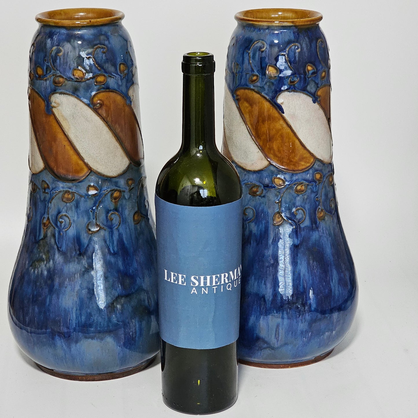 Stunning Large Doulton Arts & Crafts Vases by Bessie Newbury c1900 32 cm