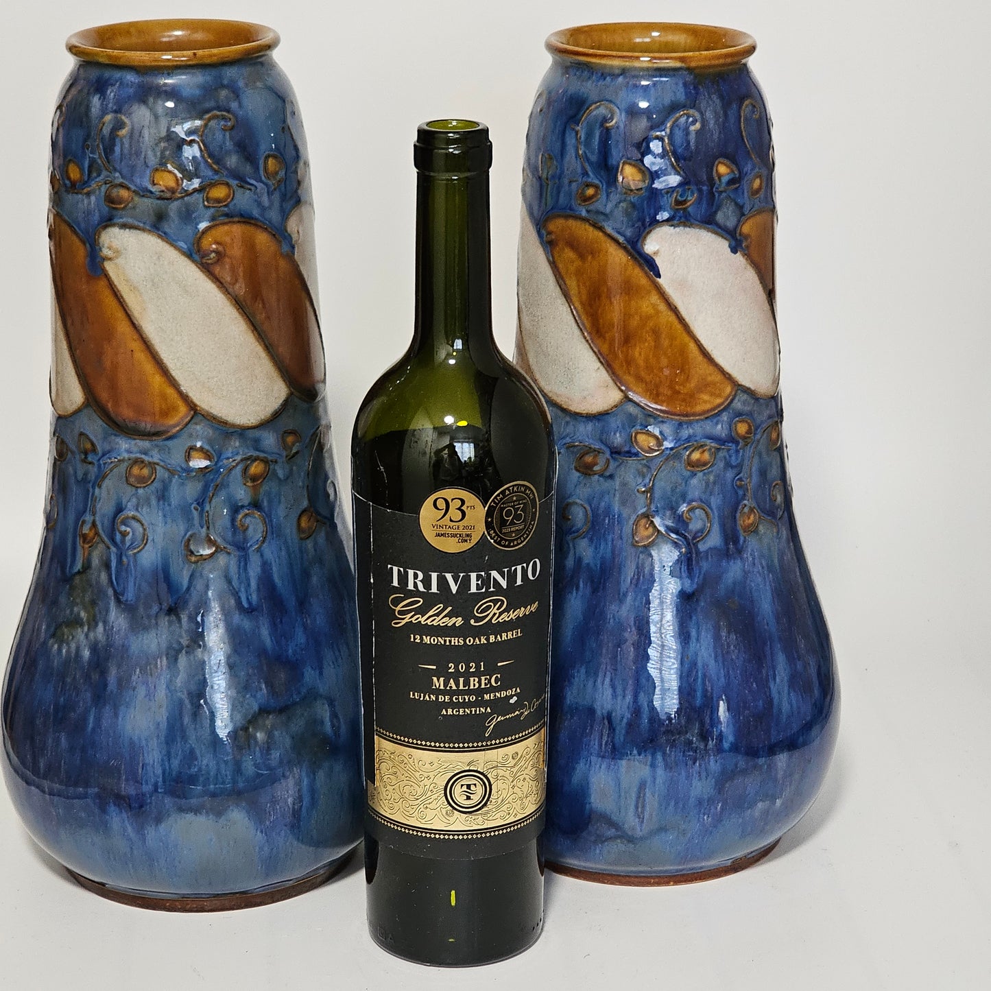 Stunning Large Doulton Arts & Crafts Vases by Bessie Newbury c1900 32 cm