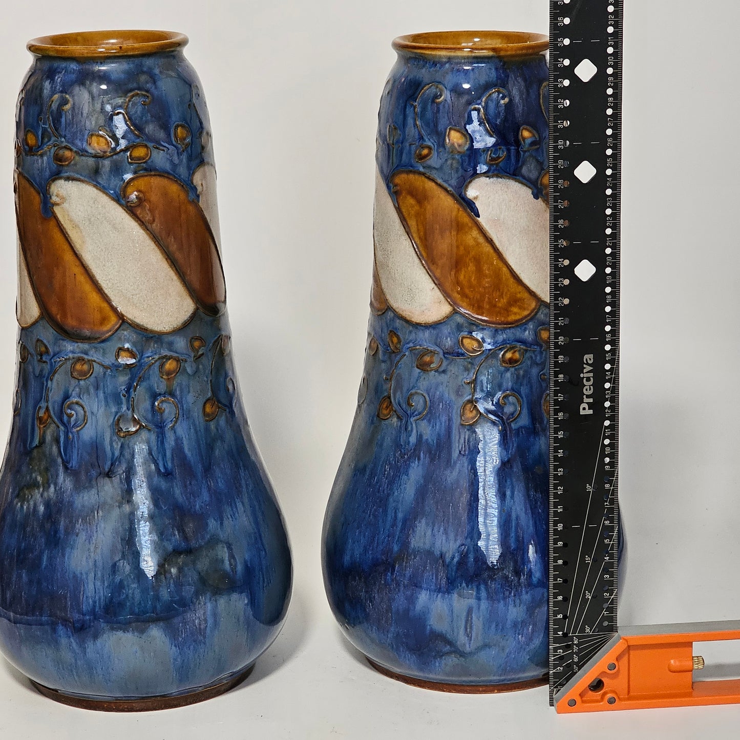 Stunning Large Doulton Arts & Crafts Vases by Bessie Newbury c1900 32 cm