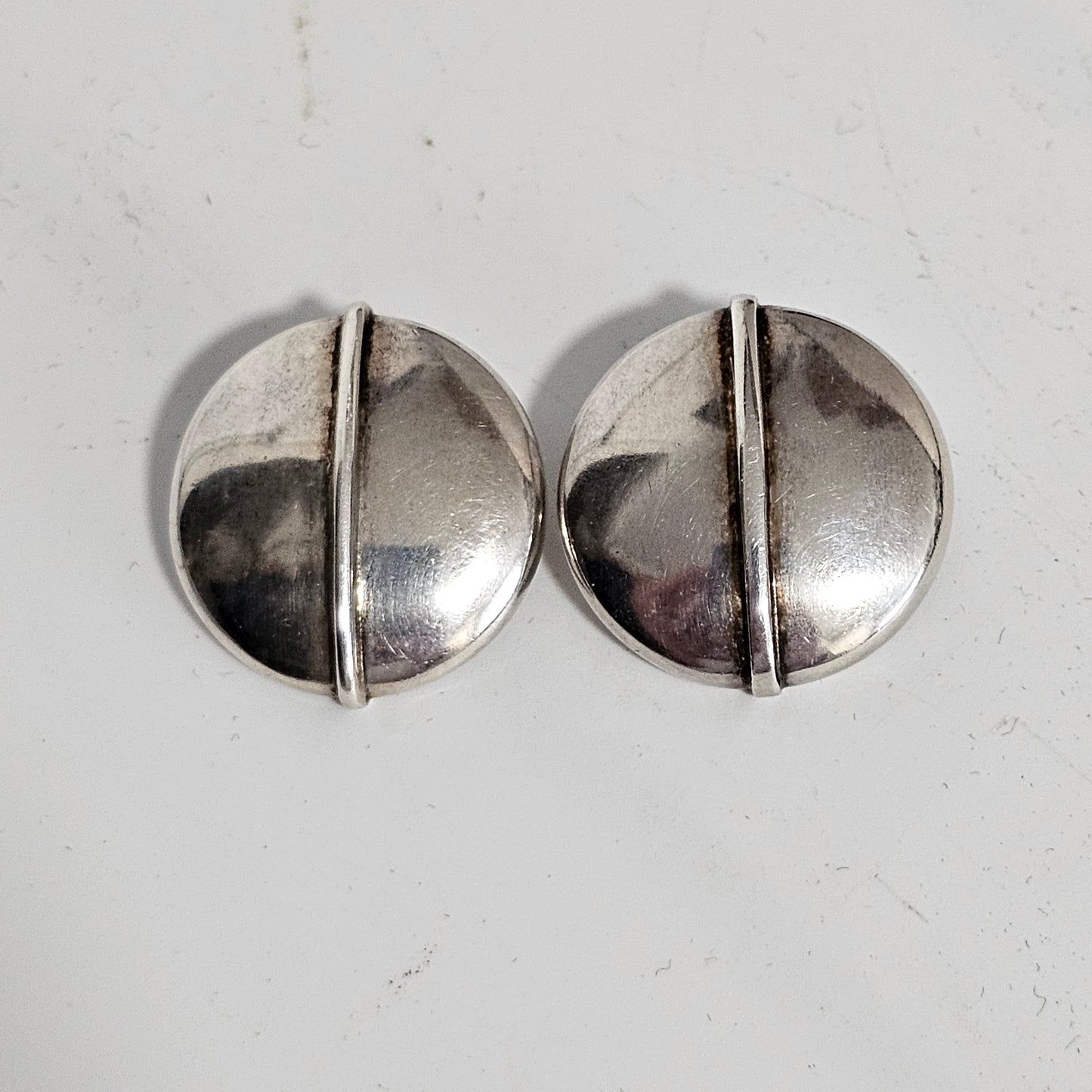 Vintage Georg Jensen Sterling Silver Button Clip On Earrings