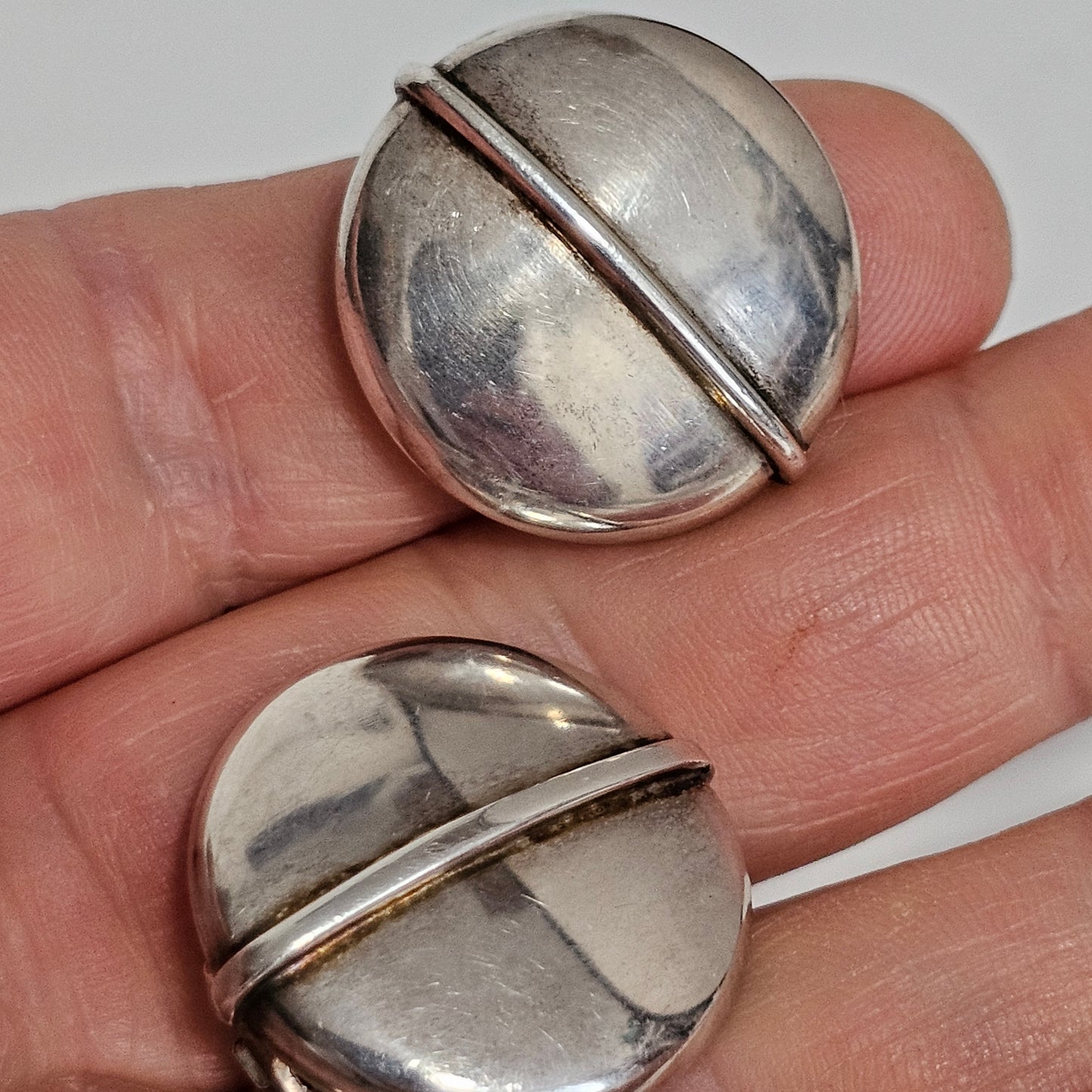 Vintage Georg Jensen Sterling Silver Button Clip On Earrings