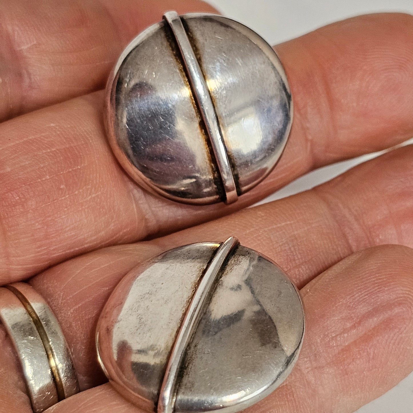 Vintage Georg Jensen Sterling Silver Button Clip On Earrings
