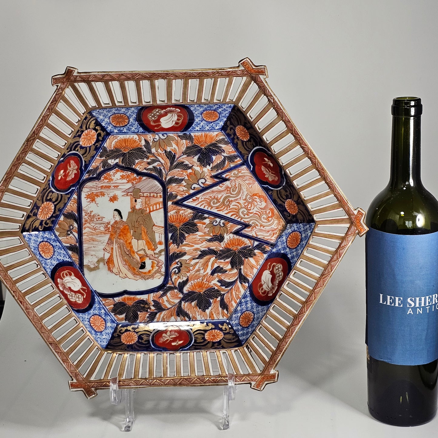 Stunning Large 1900'S Oriental Imari Fretted Charger 39.5cm Diameter