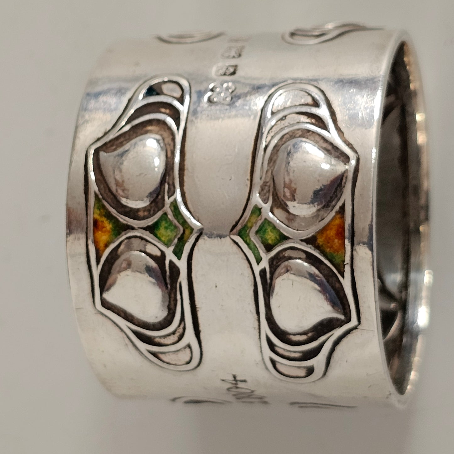 Superb, Rare Enamelled Art Nouveau Liberty & Co. Sterl Silver Napkin Ring c1904