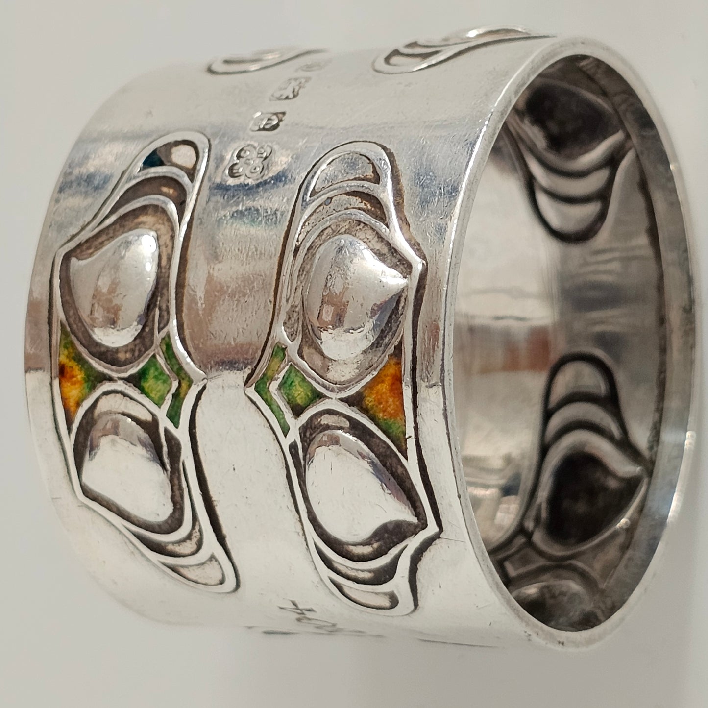 Superb, Rare Enamelled Art Nouveau Liberty & Co. Sterl Silver Napkin Ring c1904