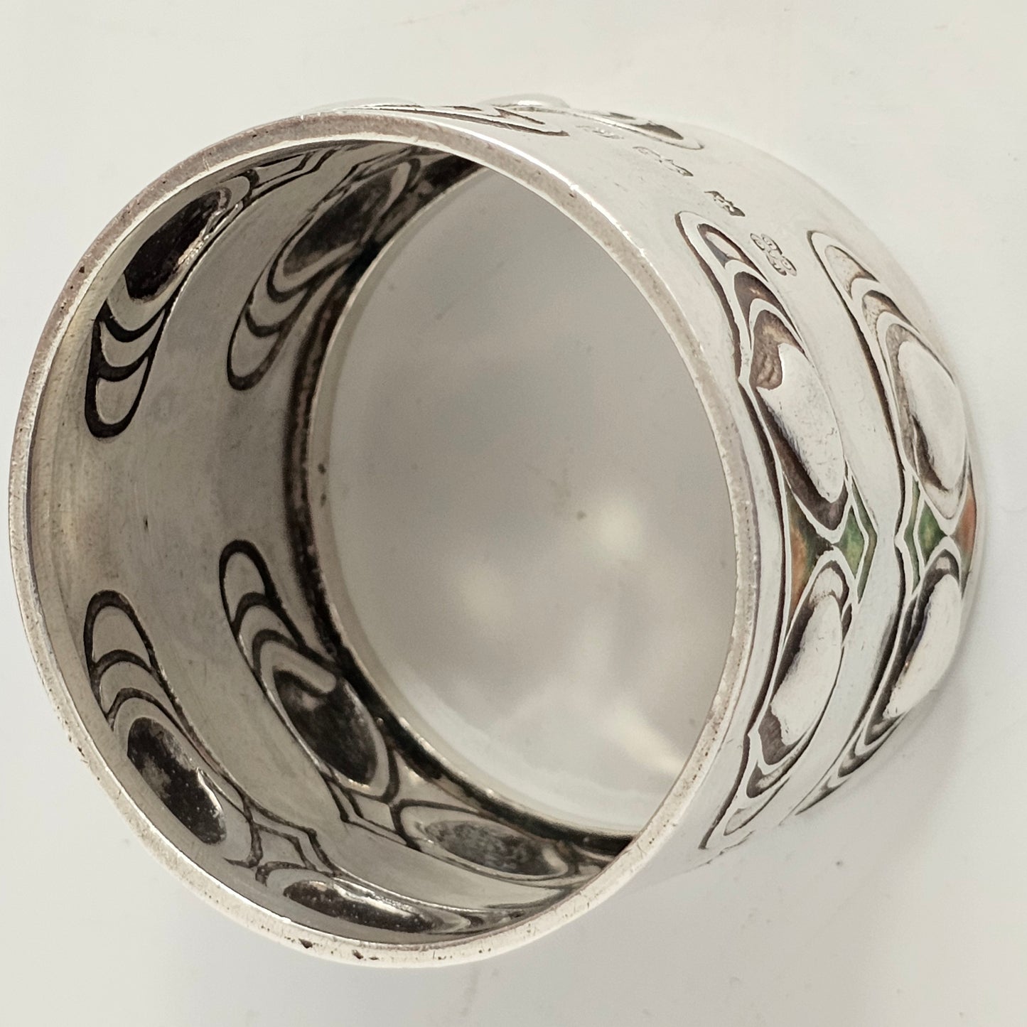 Superb, Rare Enamelled Art Nouveau Liberty & Co. Sterl Silver Napkin Ring c1904
