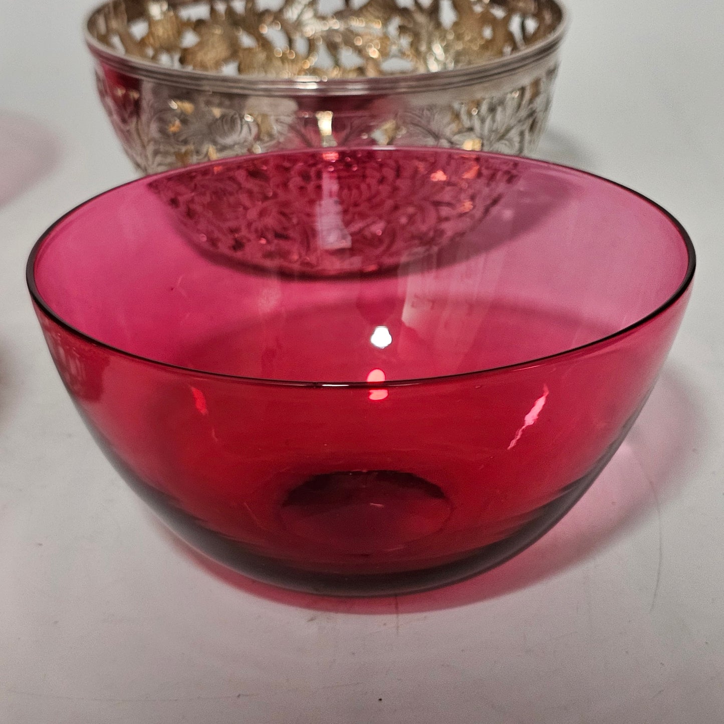 Stunning Pair Of Chinese Silver Bowls With Pink Glass Liners By Wang Hing C1900
