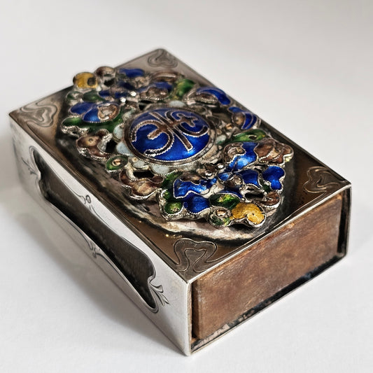 Fabulous Stg Silver & Enamelled Plaque Matchbox Holder - Edward I. Farmer, New York. - Lee Sherman Antiques