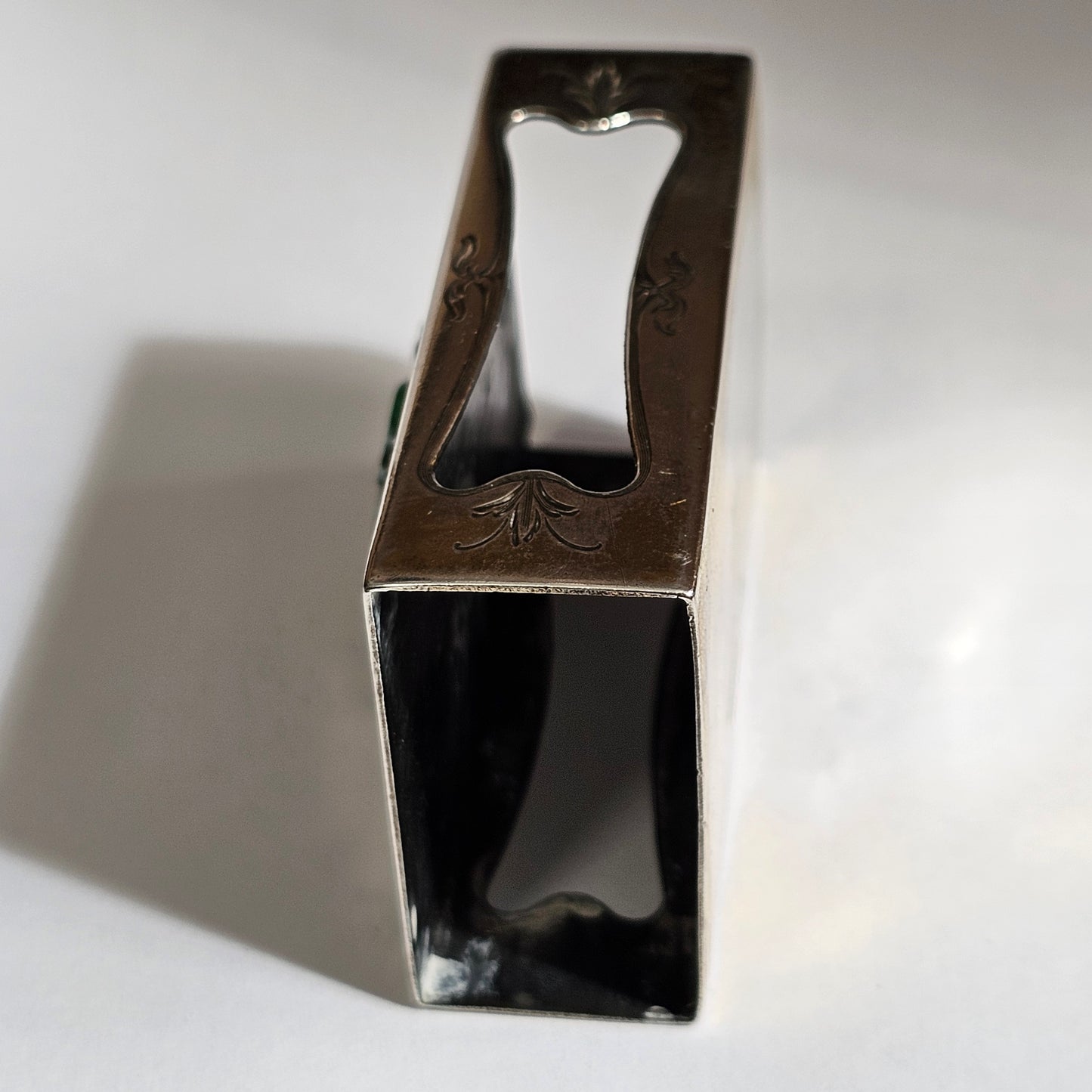 Fine Rare Edward I. Farmer Sterling Silver Matchbox Holder with Jade Plaque