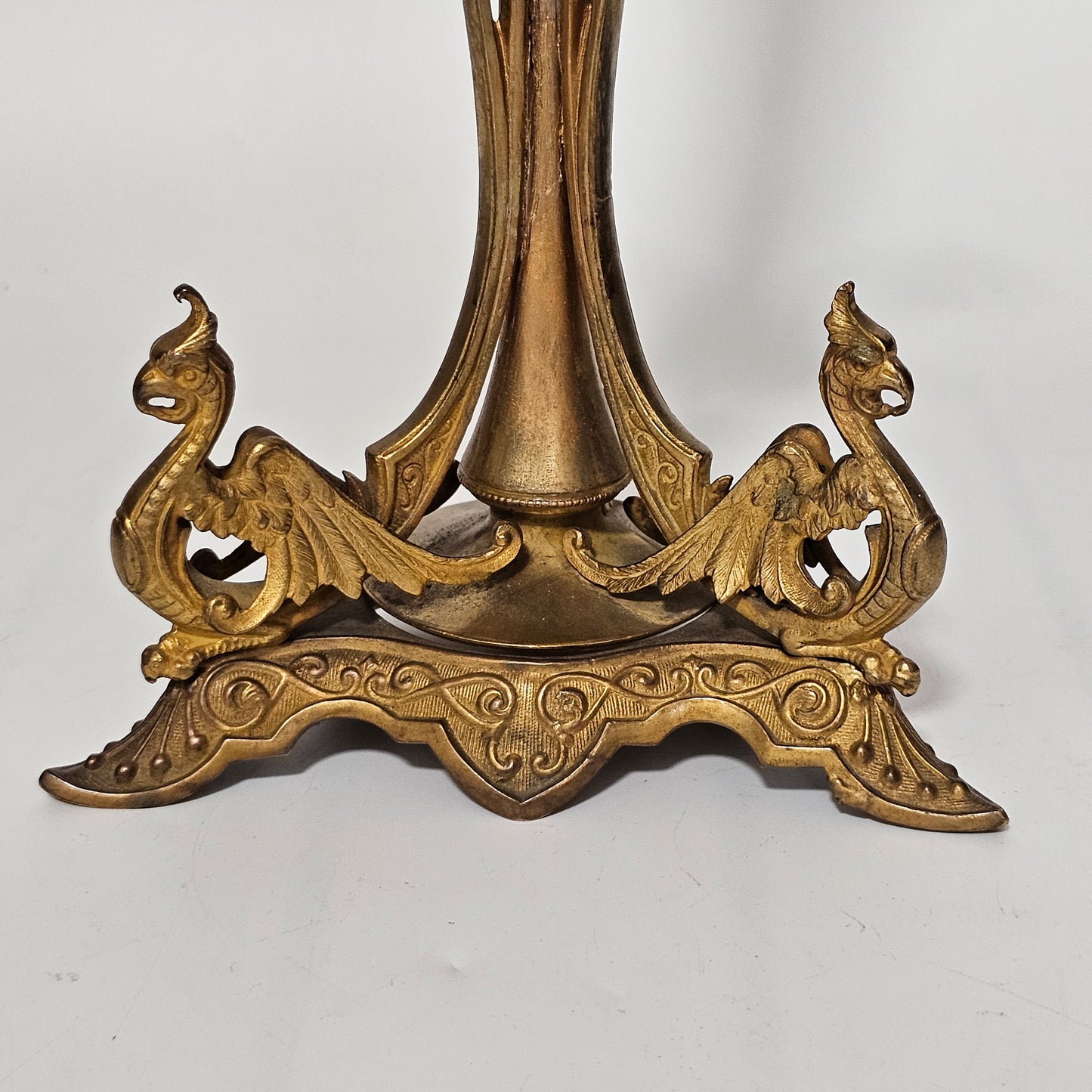 Victorian 1890S Uranium Glass Epergne Vase With A Gilt Bronze Base/Holder