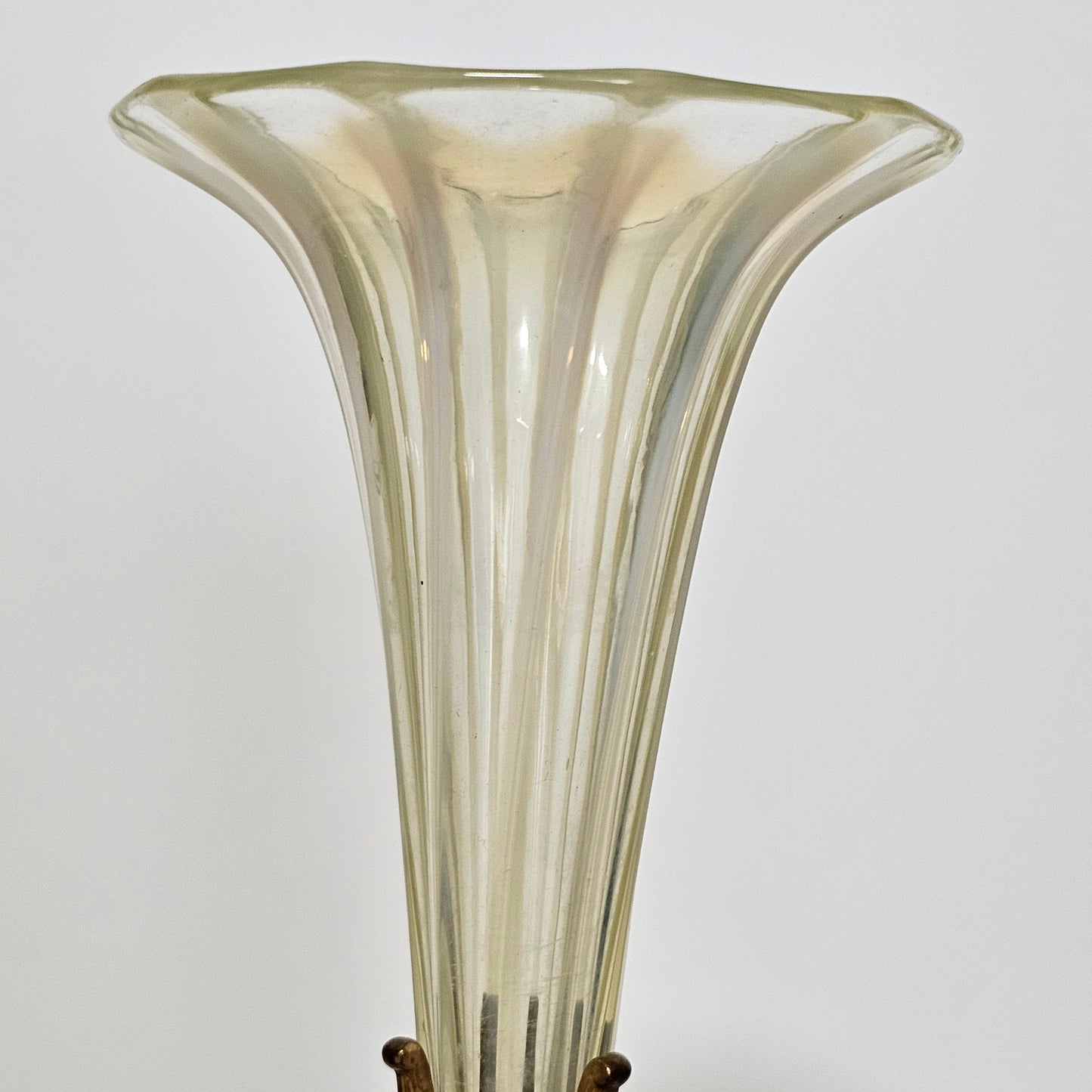 Victorian 1890S Uranium Glass Epergne Vase With A Gilt Bronze Base/Holder
