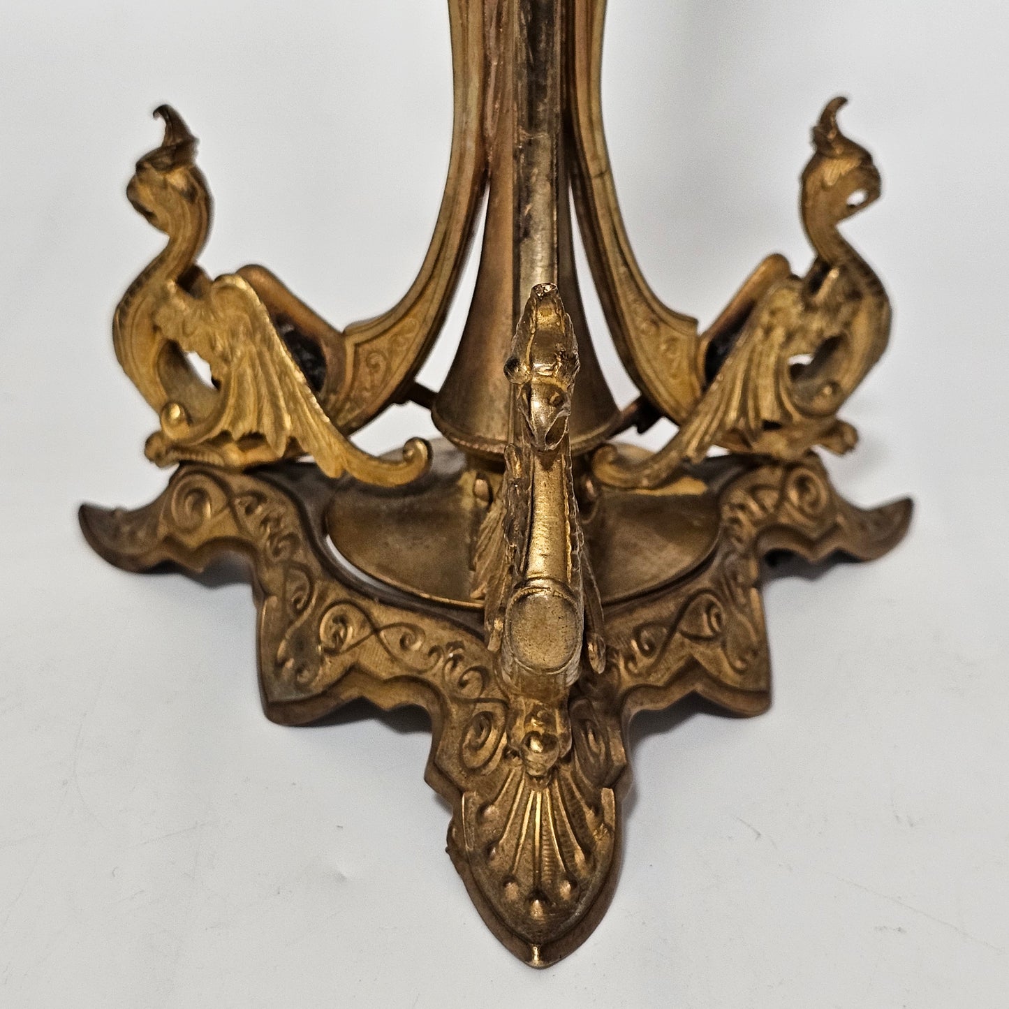 Victorian 1890S Uranium Glass Epergne Vase With A Gilt Bronze Base/Holder