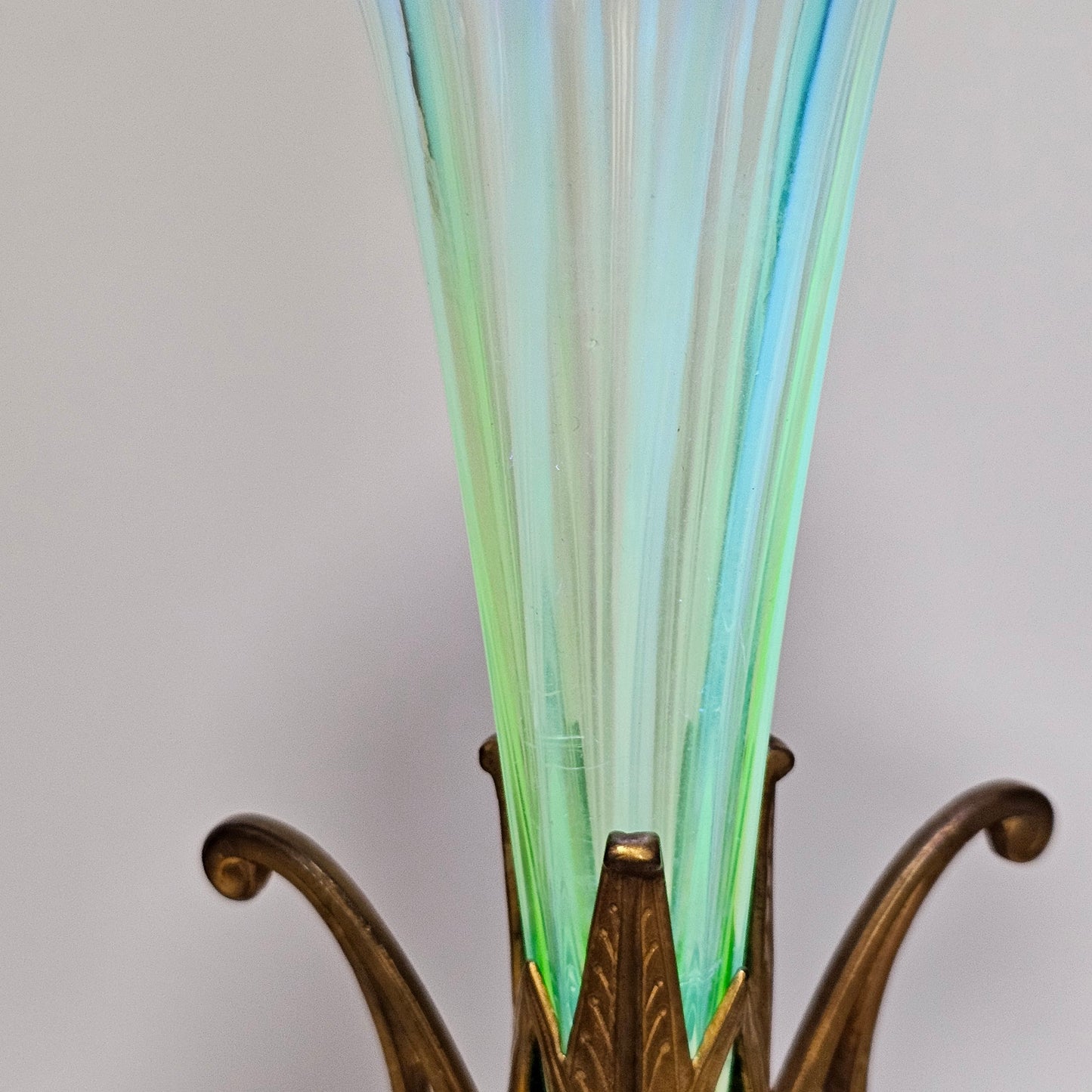Victorian 1890S Uranium Glass Epergne Vase With A Gilt Bronze Base/Holder