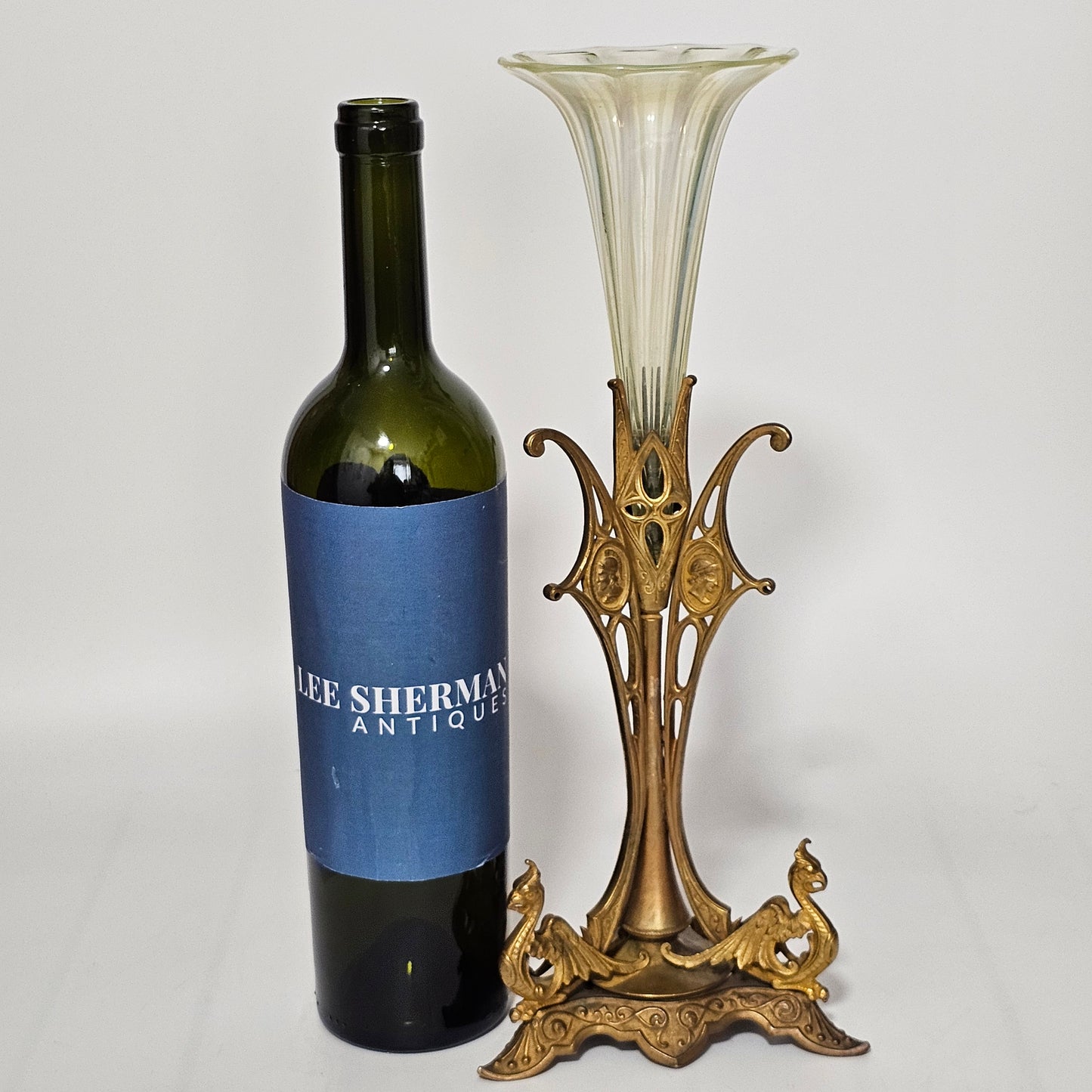 Victorian 1890S Uranium Glass Epergne Vase With A Gilt Bronze Base/Holder