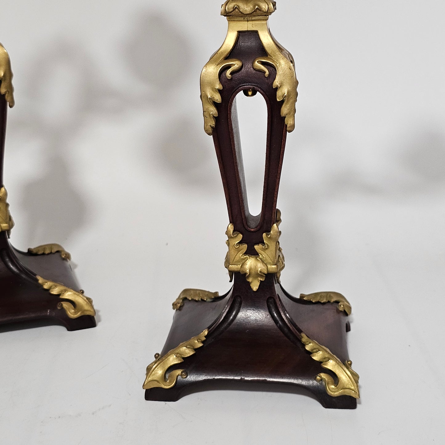 Antique Art Nouveau Jugendstil ~1900 Bronze Gilt & Walnut Candelabra